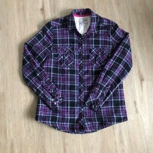 BC Clothing FLEECED purple plaid shirt/coat